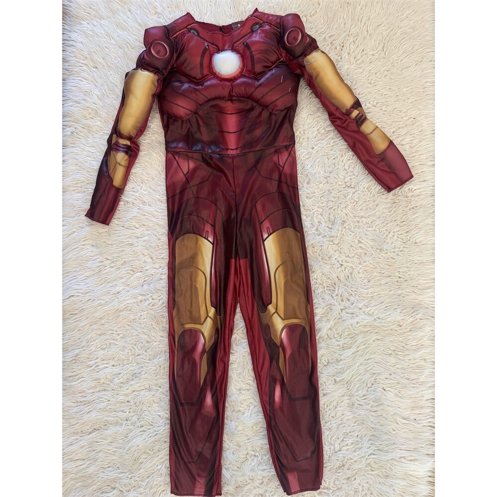 Rubies Marvel Iron Man Costume Jumpsuit Kids Size 7/8 Red Muscle Chest